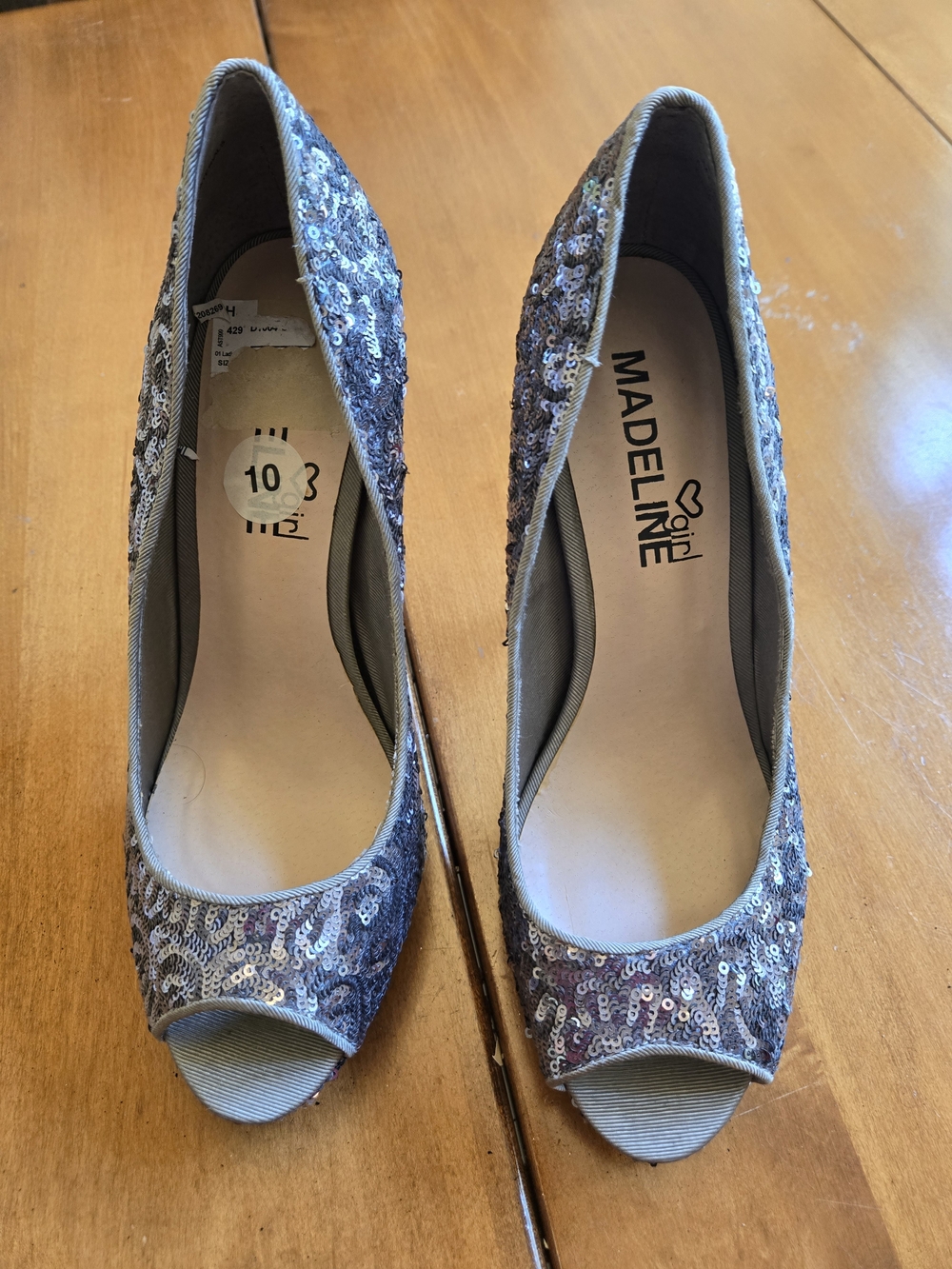Madeline Women's Sequin Peep-Toe Pumps in Gray
